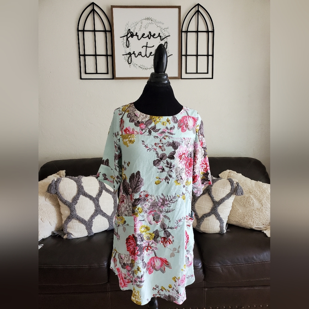 Joules Sky Blue Floral Print Mini Dress Women's US Size 6 Boho Chic
